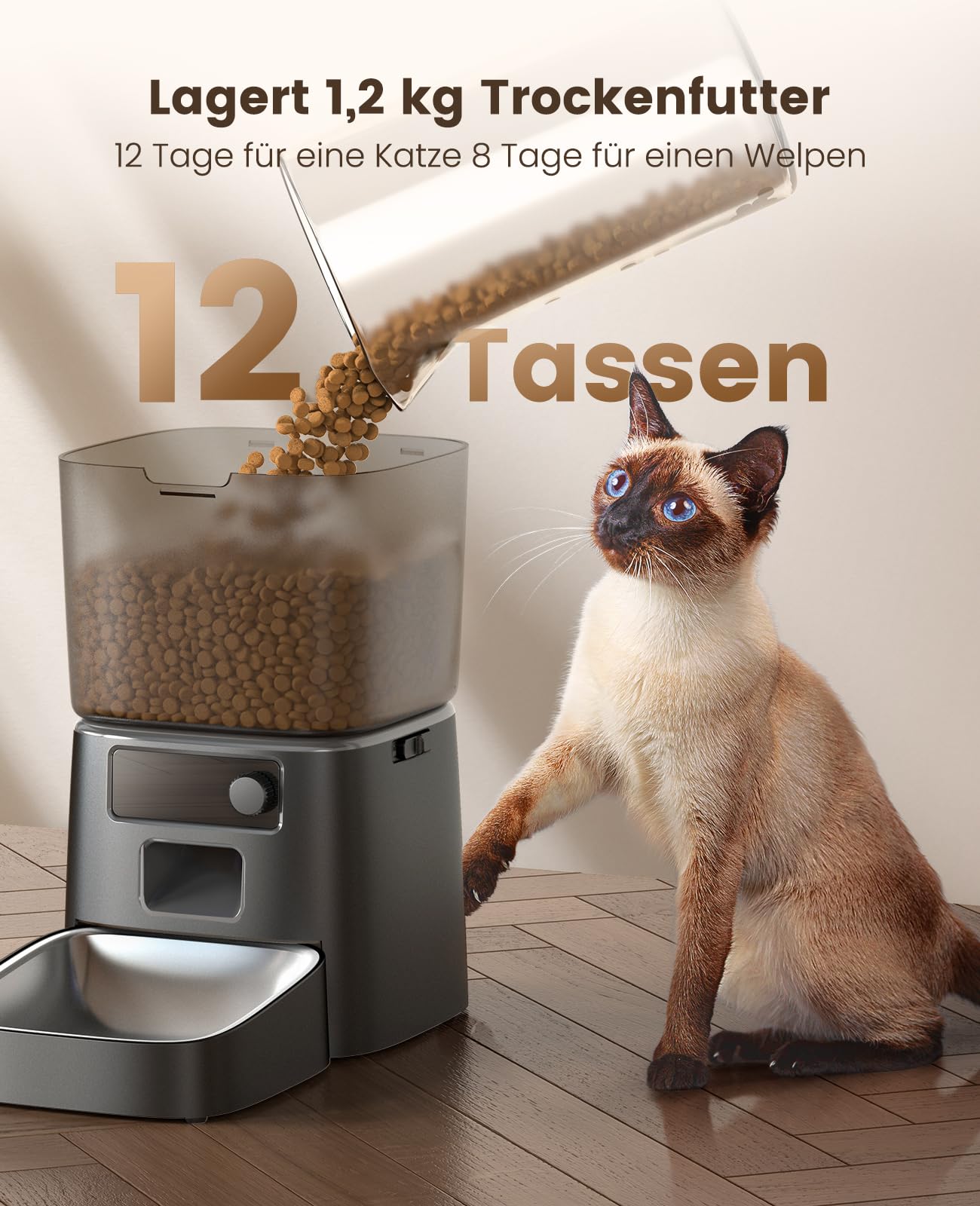 oneisall 3.5L Futterautomat Katze, WiFi Intelligenter Katzenfutter Automat, APP-Steuerung, 1-12 Mahlzeiten pro Tag, Futterspender für Katzen/Hunde, mit Edelstahlnapf (Schwarz)