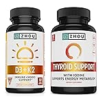 Zhou D3 + K2 & Thyroid Support - Vitamin D3 K2 Supplement for Women & Men with 5000 IU of Vit D & MK-7, Thyroid Supplement with Zinc, Iodine & Selenium, Metabolic Health - 60 Capsules Each (120 Total)