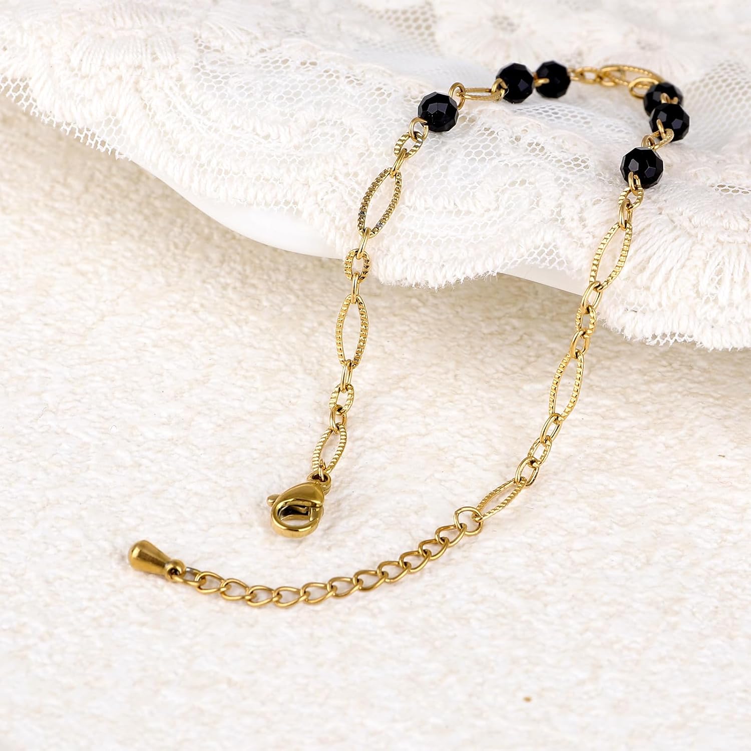 Handmade Natural Stone Stretch/Stackable Bracelet 18K Gold Plated Link Tennis Bracelet Braided Rope Jewelry Gift for Women - Image 3