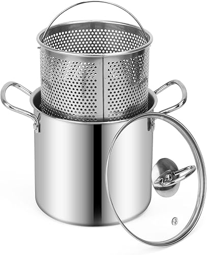 Olla pequeña con canasta, mini freidora de 3 cuartos de galón para lotes pequeños, olla de sopa y tapa para 1 a 3 personas, funciona en estufa de