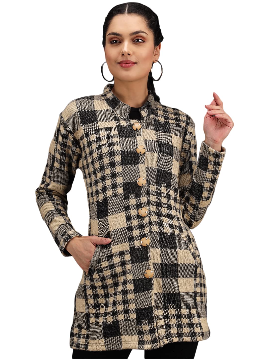 ewools Women's Wool Blend Banded Collar Cardigan-picture-49