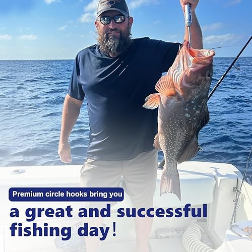 Miniatura 6 de UCEC Ganchos circulares de pesca, 2 ganchos circulares fuertes compensados, para agua salada, negro, acero de alto carbono, pulpo, bagre, anzuelos