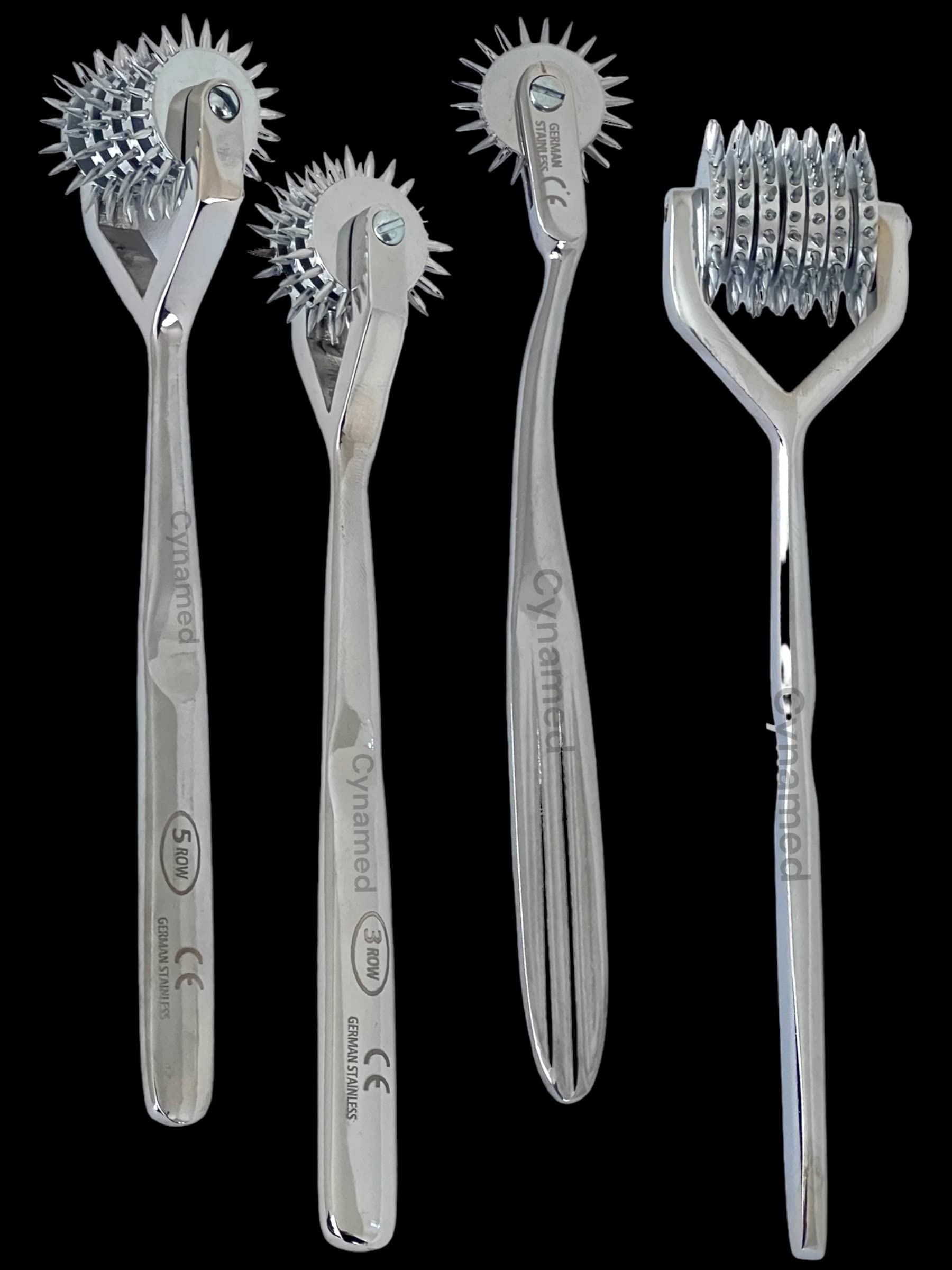 Premium Stainless Steel Wartenberg Pinwheel 4pcs Neurological Sensory - 1,3,5,7 Spur Wheel (Cynamed)
