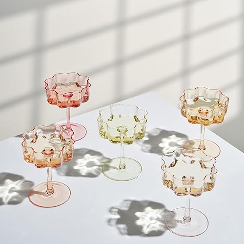 Miniatura 7 de Khen Flower - Juego de copas de cóctel de 5 a 7 onzas y copas de cóctel de colores y champán, Prosecco, Mimosa Glassware, diseño de copyright -