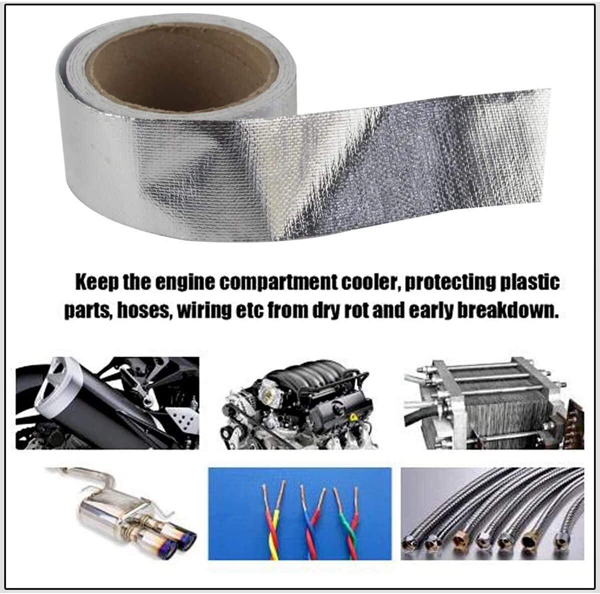Cinta adhesiva de protección térmica, cinta reflectante de protección térmica Cinta de envoltura de protección térmica de alta temperatura Envoltura de escape resistente Cinta de fibra de vidrio con a