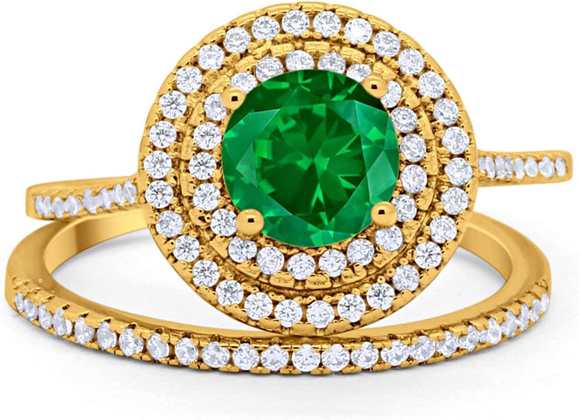 Blue Apple Co. Double Halo Wedding Engagement Bridal Set Ring Band 925 Sterling Silver Round Cubic Zirconia