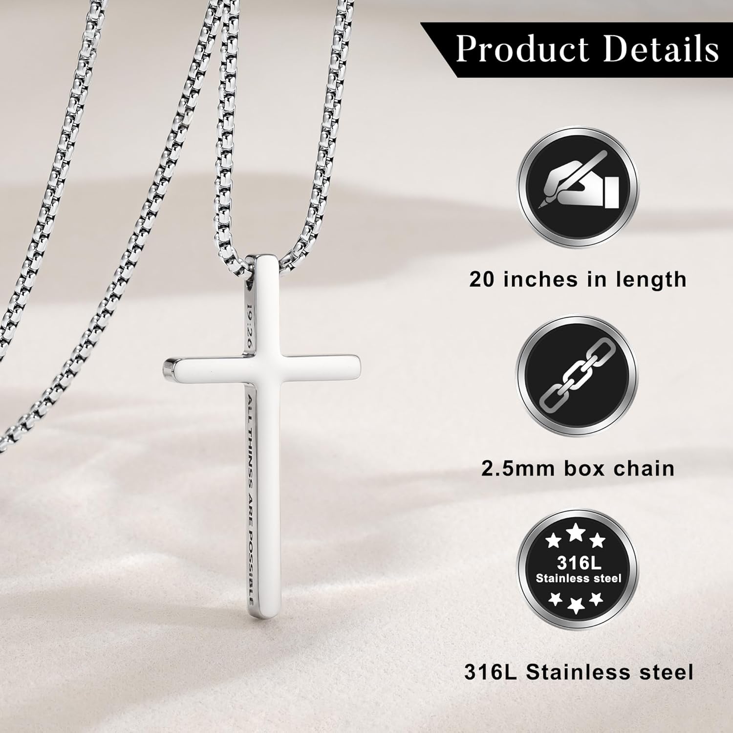 IEFLIFE Valentines Gifts for Him Kids Boy - Inspirational Bible Verse Silver Cross Necklace Gifts, Valentines Gift Cross Necklace for Him Teen Boy, Valentine Birthday Gift for Son Grandson Brother - Image 5