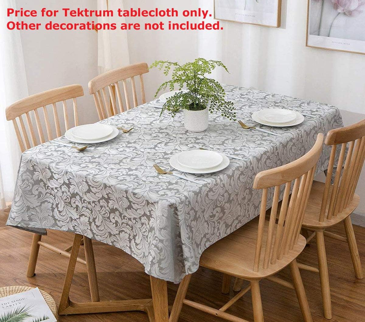 Tektrum Heavy Duty 60 X 120 inch Rectangular Damask Jacquard Tablecloth Table Cover - Waterproof/Spill Proof/Stain Resistant/Wrinkle Free - Great for Banquet, Parties, Dinner, Wedding (Silver Gray)