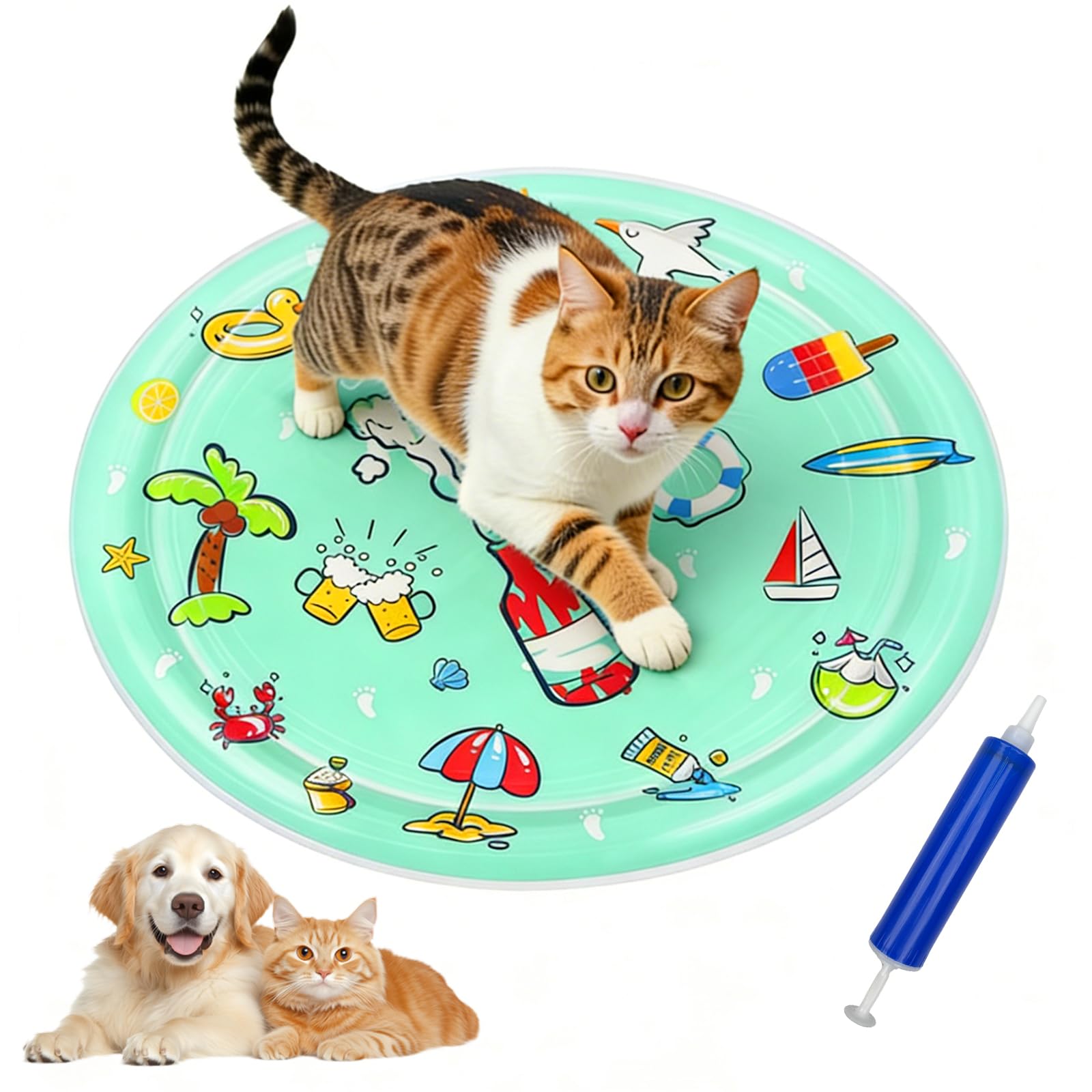 Sensor Water Playmat, Upgraded Thickened Water Sensor Play Mat For Cats, Cool Sensory Waters Matfor Cat, Comfort Waters Sensory Plays Mats Inflatable,Cats Mats Toy Interactive for Indoor (Cartoon)