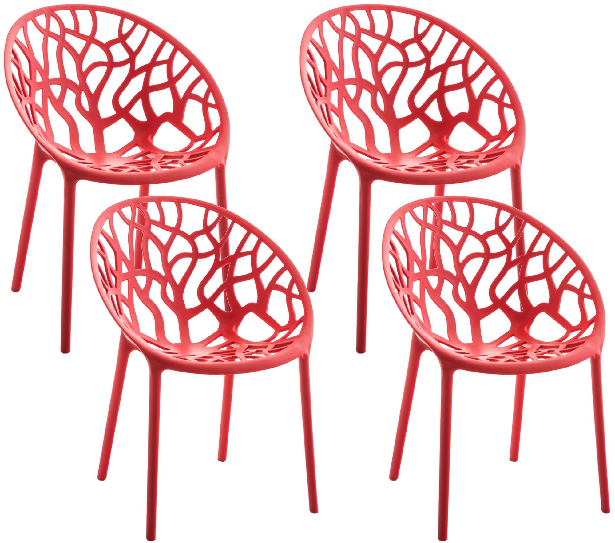 CLP Juego de 4 sillas de jardín, apilables y Resistentes a la Intemperie, Moderno con reposabrazos no Ajustables, Estructura de plástico Hope, Color:Rojo