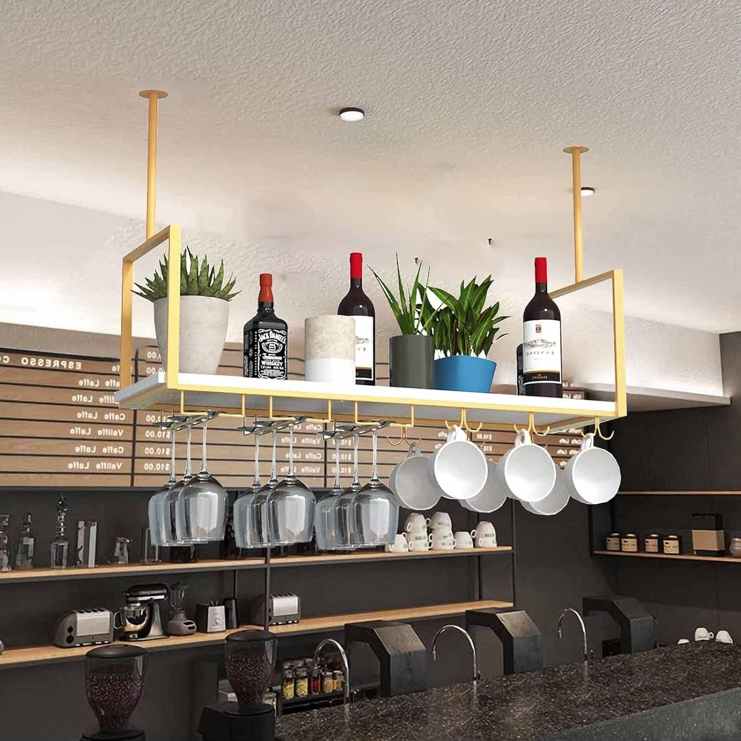 Ceiling Shelf - Ceiling Suspended Wine Glass Holder, Indoor Hanging Storage Rack, Wall Mounted Wrought Iron Bottle/Plant Holder, Bar/Kitchen Display Rack (Size : 80 * 30 * 60cm)