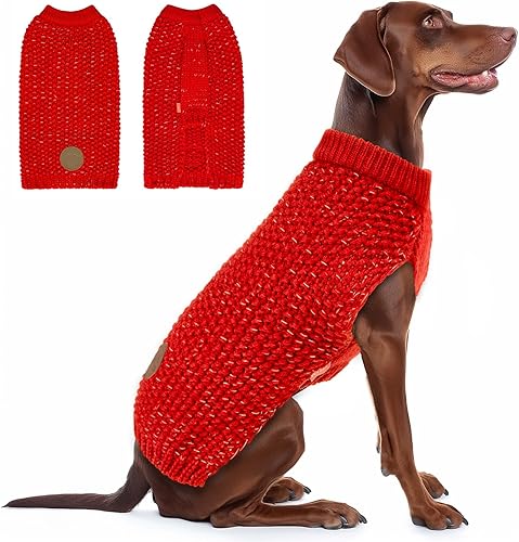 Miniatura 38 de KYEESE Suéter para Perros Grandes con Agujero para Correa Pullover Cálido con Hilo Reflectante Macho Tejido Grueso Elástico de Punto Abrigo