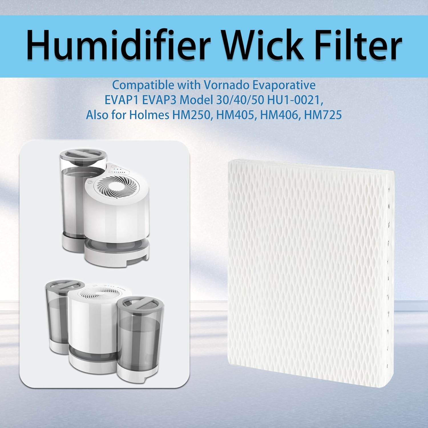 6 Pack MD1-0002 & MD1-0001 Replacement Wick Filters | Fit for Vornado Evaporative EVAP1 EVAP3 Model 30/40/50 HU1-0021, for Holmes HM250, HM405, HM406, HM725 Humidifiers | Parts # MD10002 MD10001