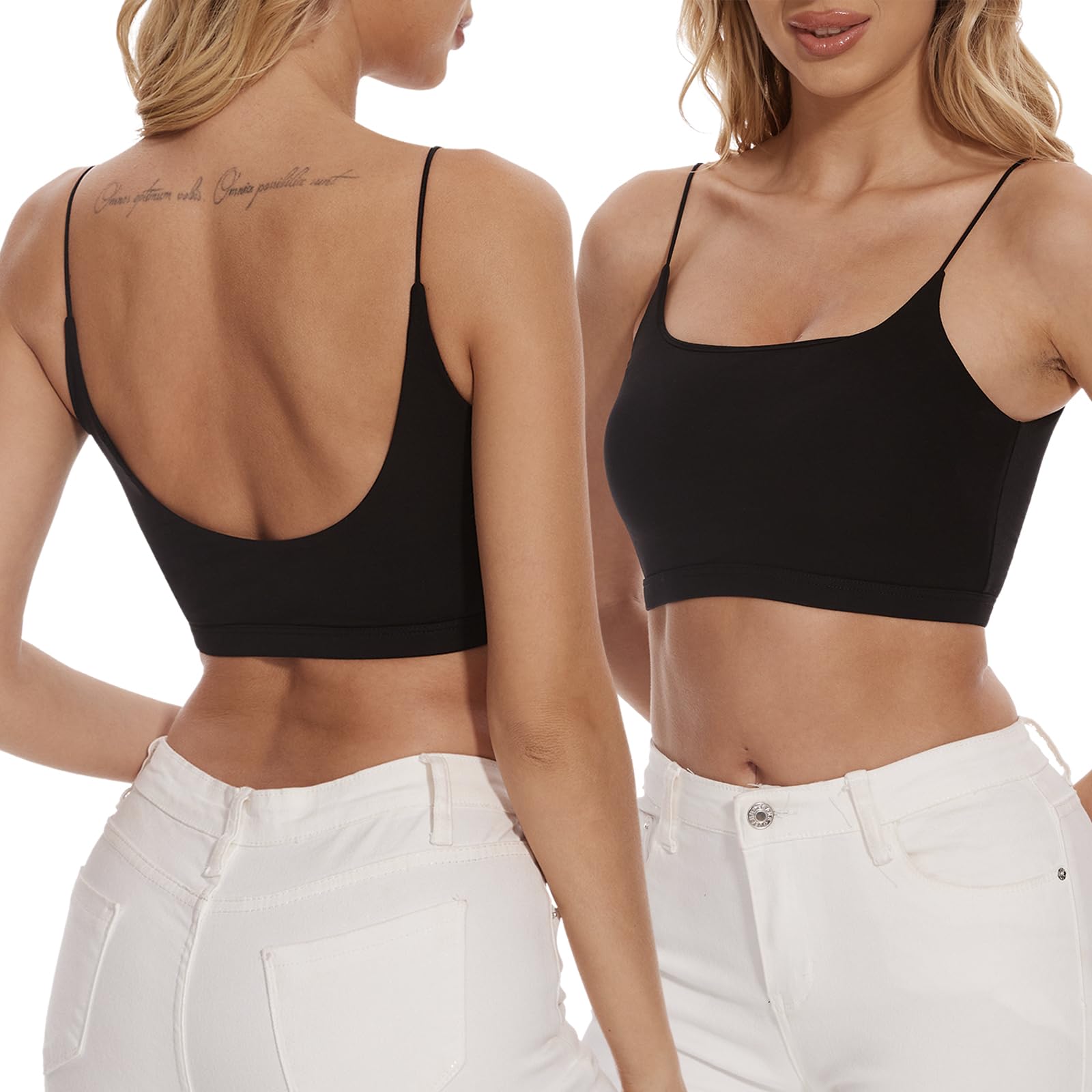 Basic Cotton Camisole with Built in Shelf Bra for Women Spaghetti Straps Camisoles Top Bra Cami Top Black