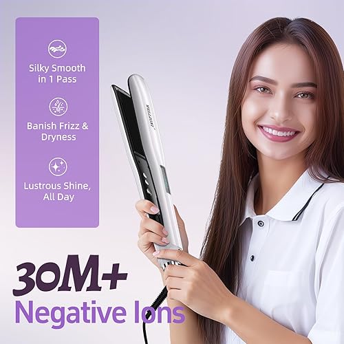 Miniatura 6 de Plancha plana para el cabello, placa de 1.4 pulgadas de ancho, calentamiento rápido de 15 segundos con 37 ajustes de temperatura, 122-450 F, plancha