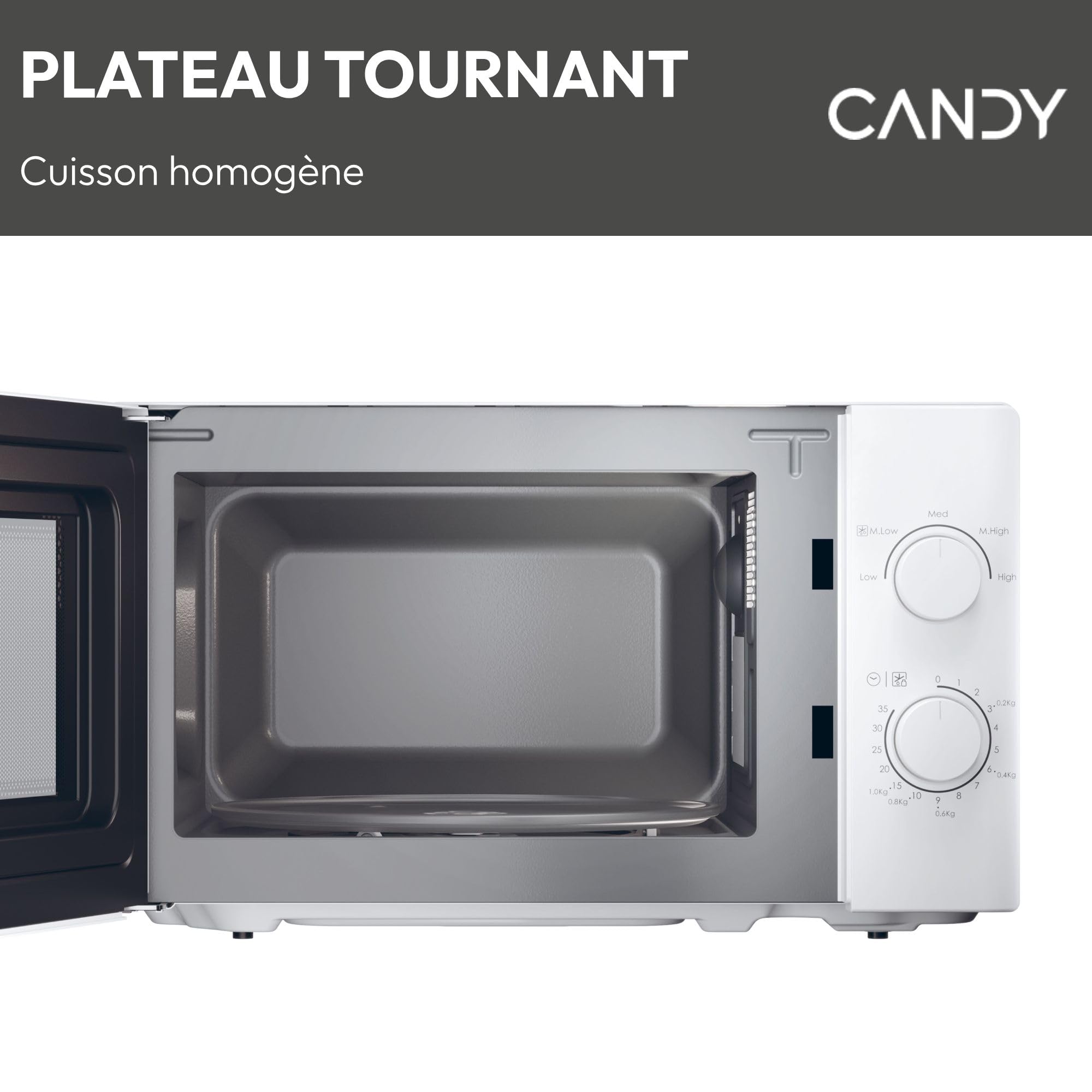 Candy Idea CMW20SMW Four Micro-ondes 700 W 20L, Fonction Décongélation, Plateau Tournant, Blanc
