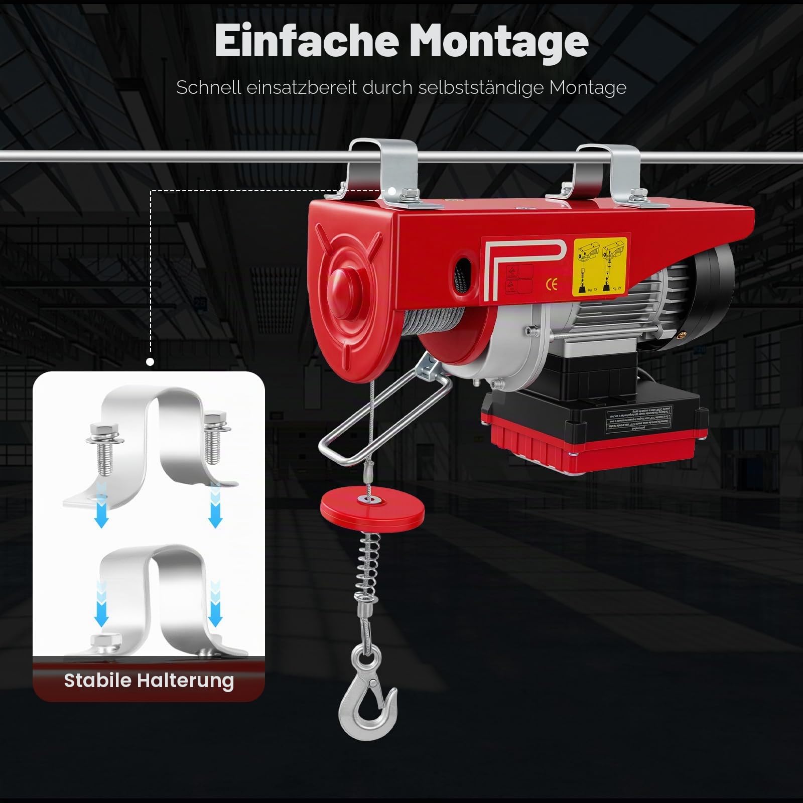 Elektrische Seilwinde 550W mit Fernbedienung -Elektrischer Kettenzug 250kg Tragkraft mit 2 Betriebsmodi (Einzel-/Doppelseil) für Bau, Lager & Industrie‌