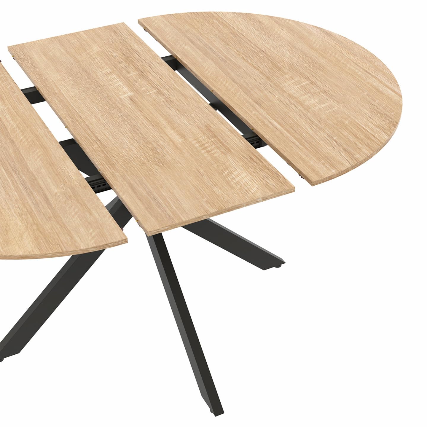 Table à Manger Extensible Ronde Alix Bois et Noir 110-150 cm avec 4 Chaises THALYA Velours Beige