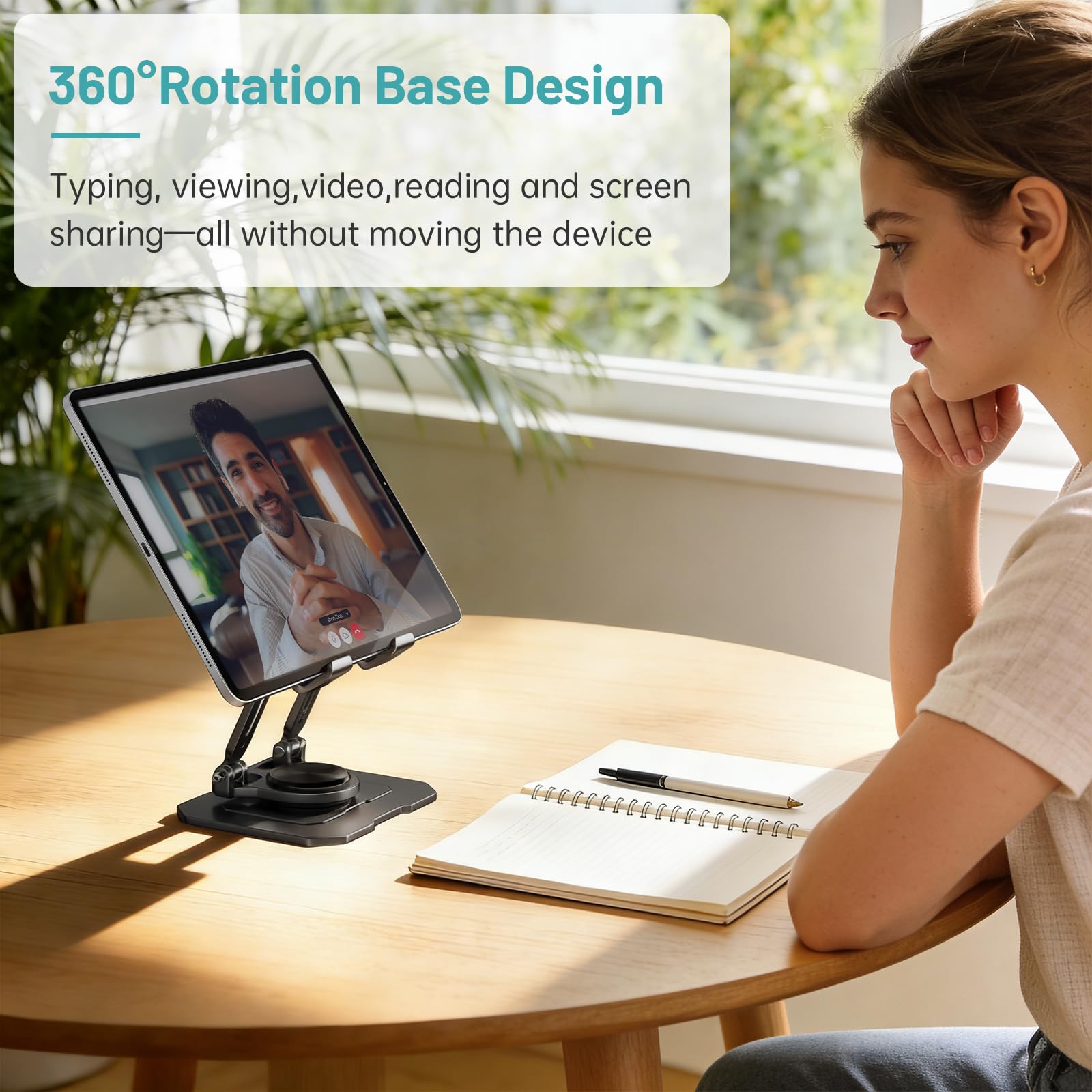 Soporte para tablet iPad para escritorio, base de metal de rotación de 360°, soporte de altura ajustable, compatible con iPad Pro/Air/Mini, eReader, LG Pads, Nexus, Switch, iPhone Pro/Max/Air