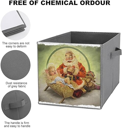 Miniatura 3 de Cubos de almacenamiento de Papá Noel vintage de Navidad, cubos de tela para bebé de 11 pulgadas con asas dobles, organizadores de armario para