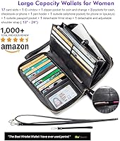 Vista 2 de nuoku Cartera RFID para mujer, bolso cruzado con cremallera alrededor de 2 correas