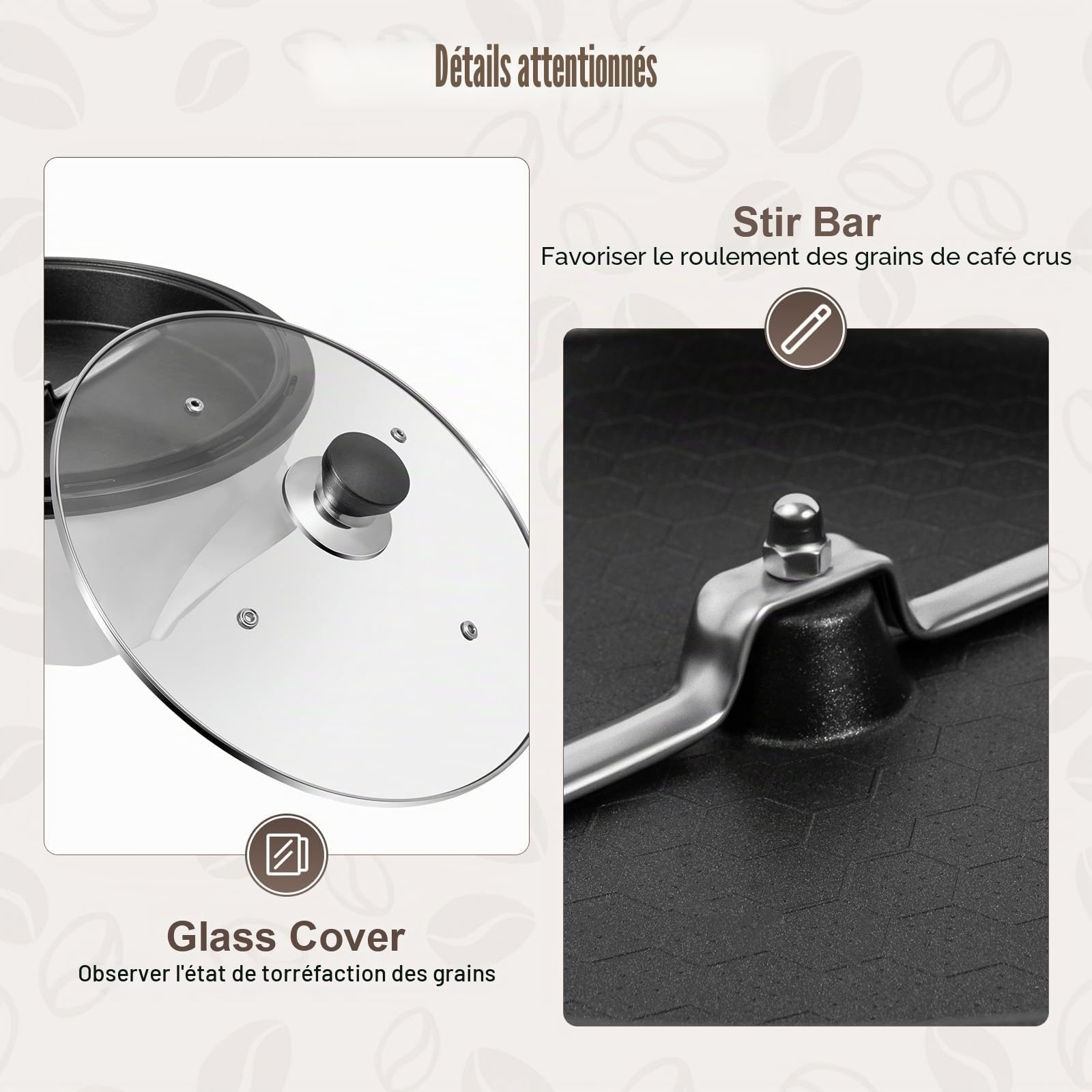 Torréfacteur à café domestique, électrique, 1200 W, torréfacteur à grains, réglable de 0 à 240 °C, avec minuterie, pour grains de café, noix, pop-corn