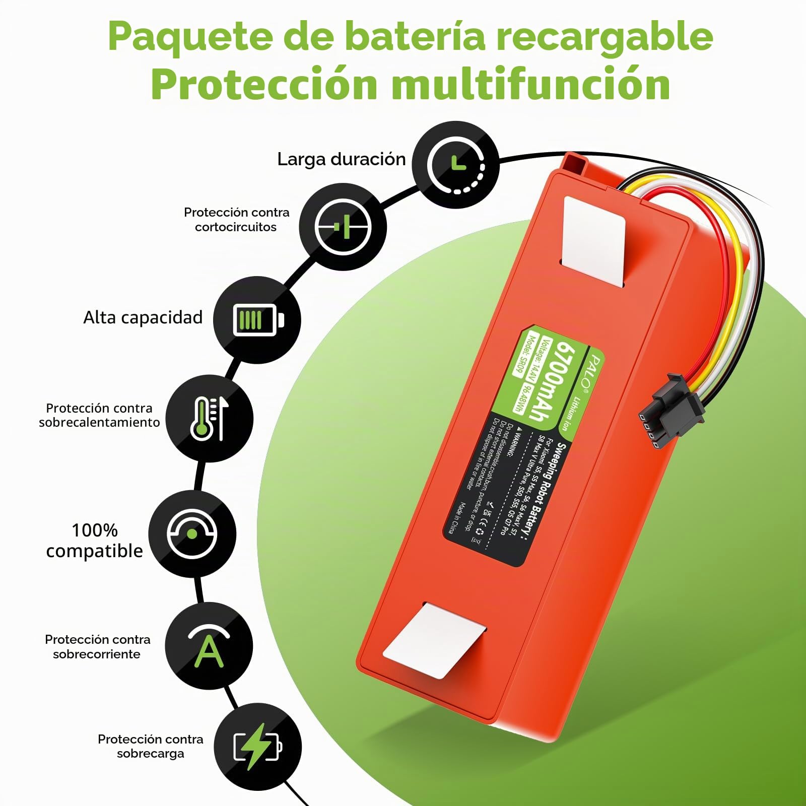 Batería de 6700 mAh para Xiaomi Roborock S50, S5, S5 MAX, S6, S6 MaxV, S7 MaxV Ultra/Pure, S8, S55, Brr-2p4s-5200s, Q5 Q7 MAX Pro Robot Aspirador