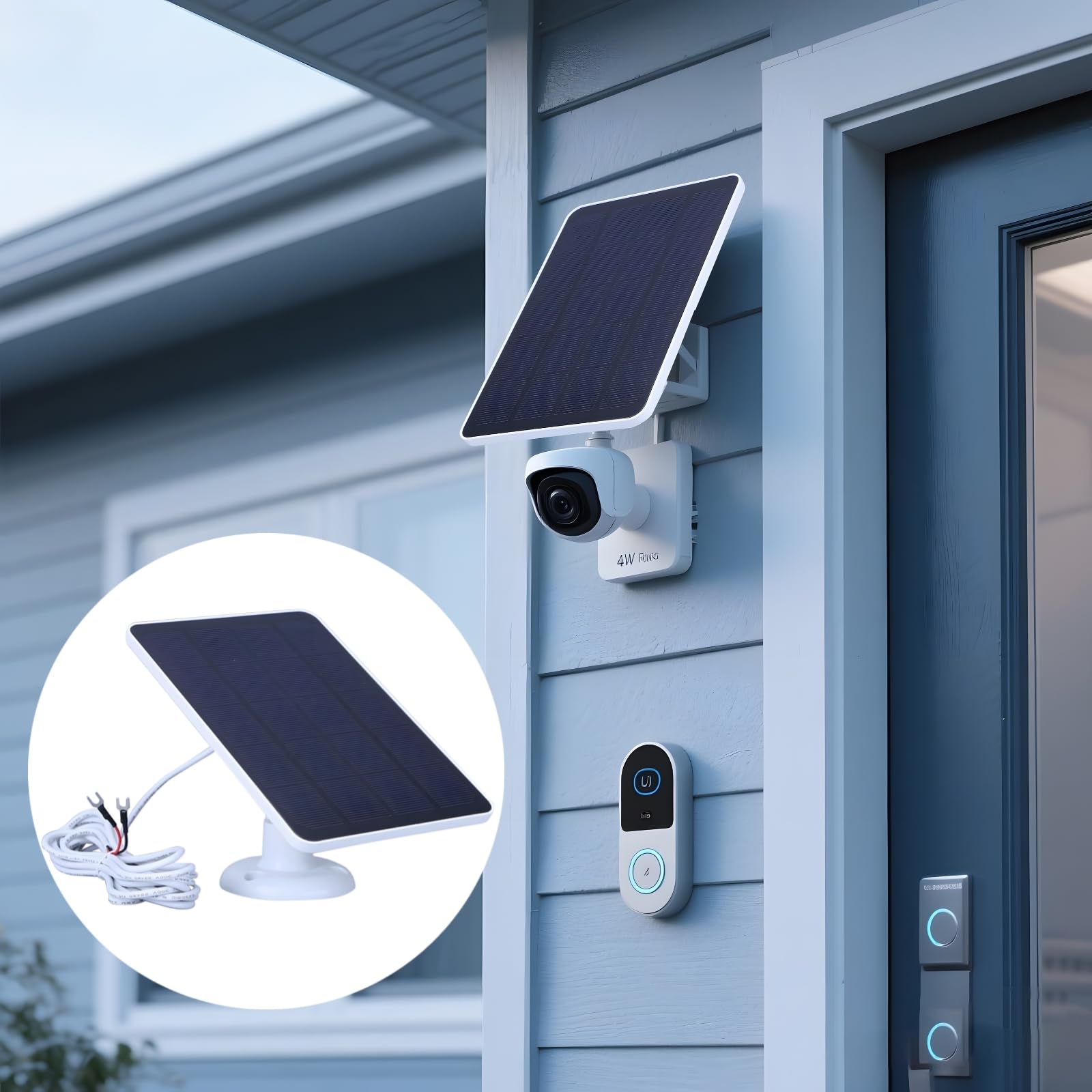 Pannello solare per telecamere di sicurezza, compatibile con telecamere di sicurezza Eufy e campanello video ad anello 4/3/3Plus/2, 4 W, monocristallino, impermeabile, supporto regolabile, cavo di