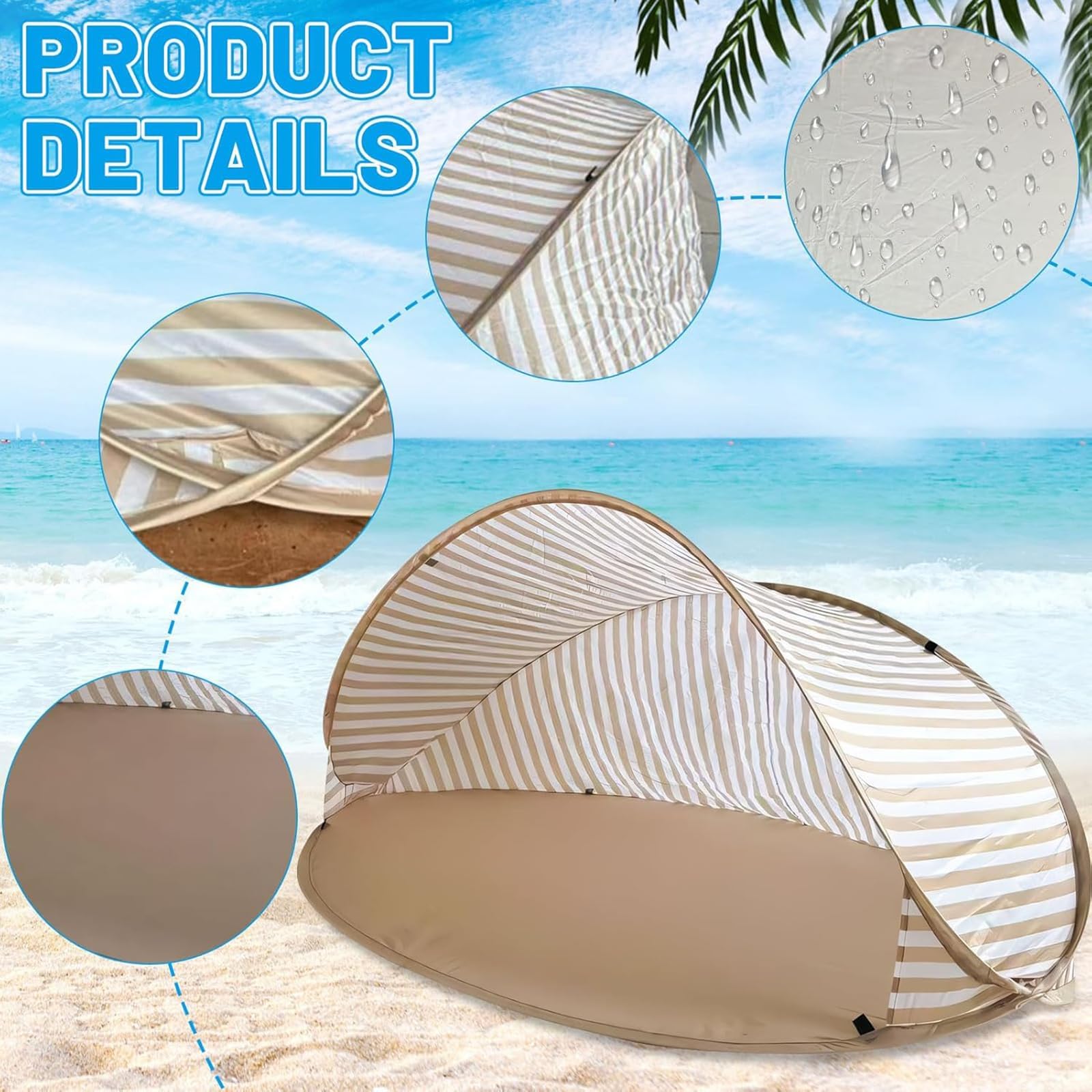 Tente de Plage Anti UV Bébé Pop Up Automatique UPF50+, Tente Plage Bebe Anti UV Pliable avec Sac de Transport et Piquets, Abri Soleil Portable pour Plage Jardin Camping