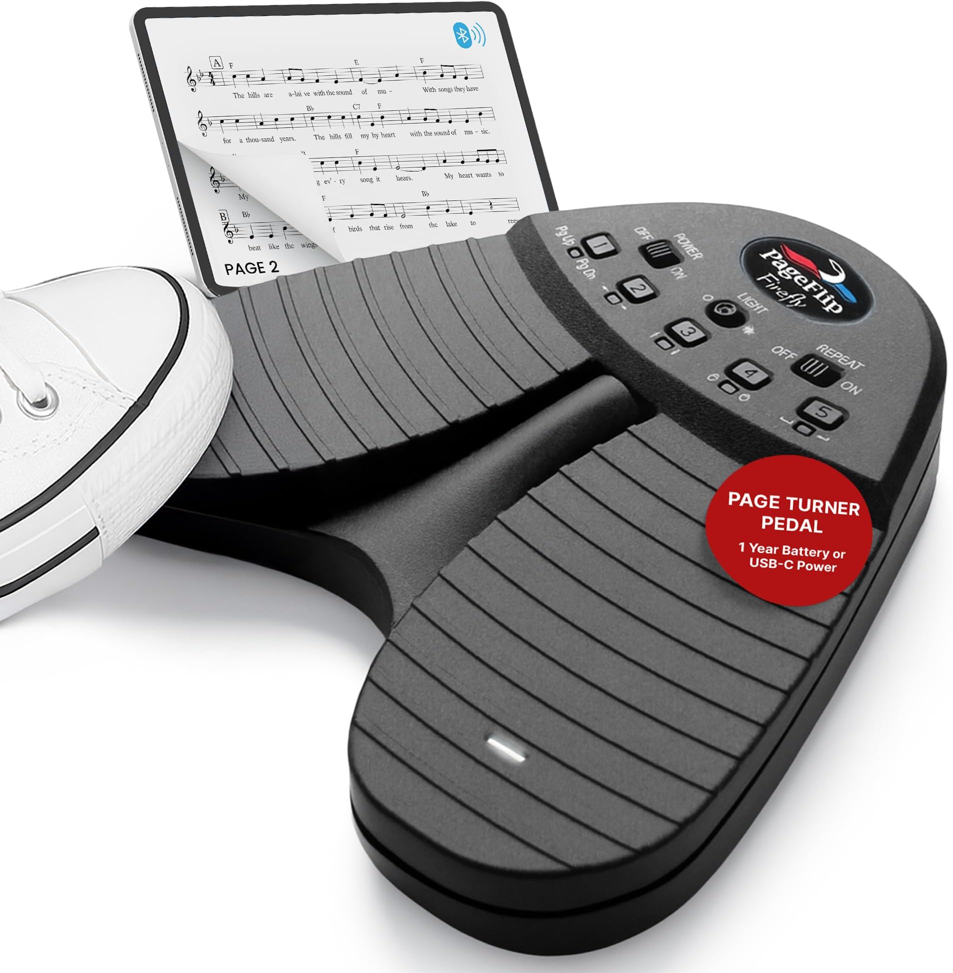 PageFlip Firefly Bluetooth Page Turner Pedal – Programmable, Illuminated Foot Pedal for iPad, Android & PC – Hands-Free Sheet Music Control – Works with forScore, OnSong, MobileSheets & 100+ Apps