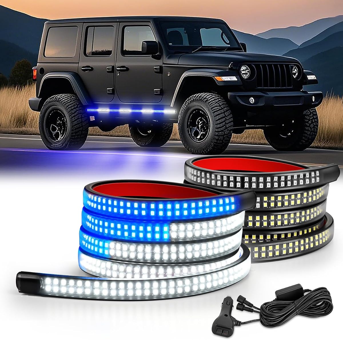 Nilight 2 tiras de luces LED para estribo de 70 pulgadas, color azul y blanco para camión | Luz estroboscópica de emergencia 1125, luz intermitente lateral Flexible, advertencia, precaución, seguridad, resistente al agua, para camiones, vehículos de construcción, camioneta