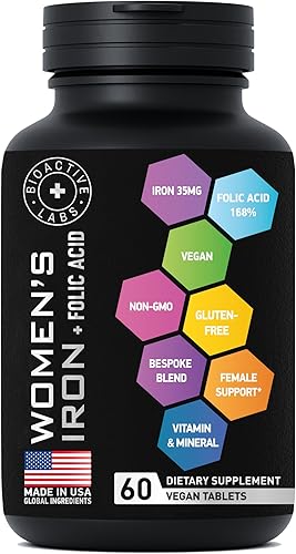 Miniatura 9 de Suplementos veganos de hierro para mujeres con ácido fólico  168% ácido fólico folato, 194% sulfato ferroso constructor de sangre pastillas de