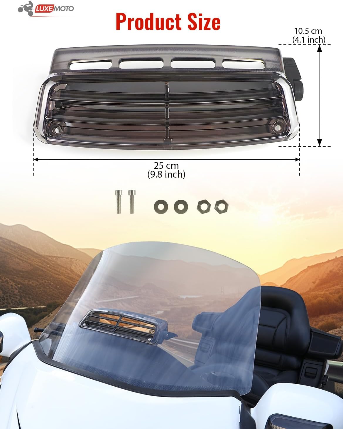 Smoked Windshield Air Flow Vent for Honda Goldwing GL1800 04-17, Motorcycle Windscreen Fresh Air Flow Vent for Honda Goldwing GL1800 Accessories 2004-2017