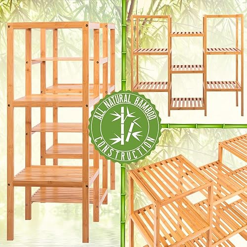 Miniatura 5 de SereneLife Estantes de almacenamiento de bambú de 9 niveles para múltiples plantas en maceta, estante esquinero, accesorios de casa para uso en