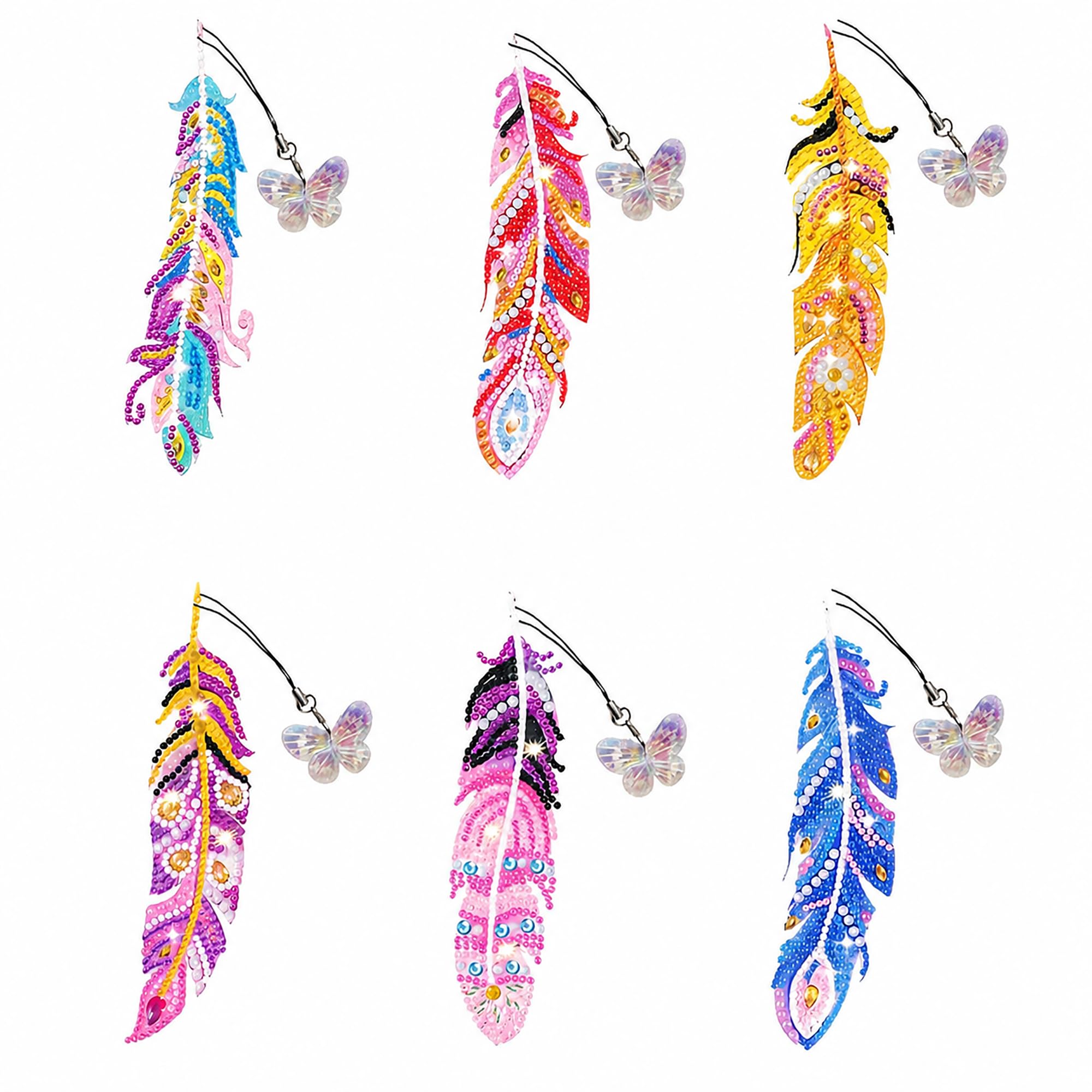 Diamond Arts and Crafts Kits, DIY Diamond Art Kits with Crystal Pendant, 5D Diamond Painting Bookmarks Feather Shape H21-ZSHSQ