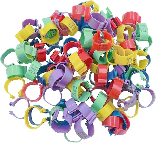 100PCS Chicken Leg Rings, Numbered Clip on Leg Rings Bird Foot Ring Bands Poultry Leg Bands Plastic Leg Clip Rings for Chick Duck Pigeon Goose(16mm)