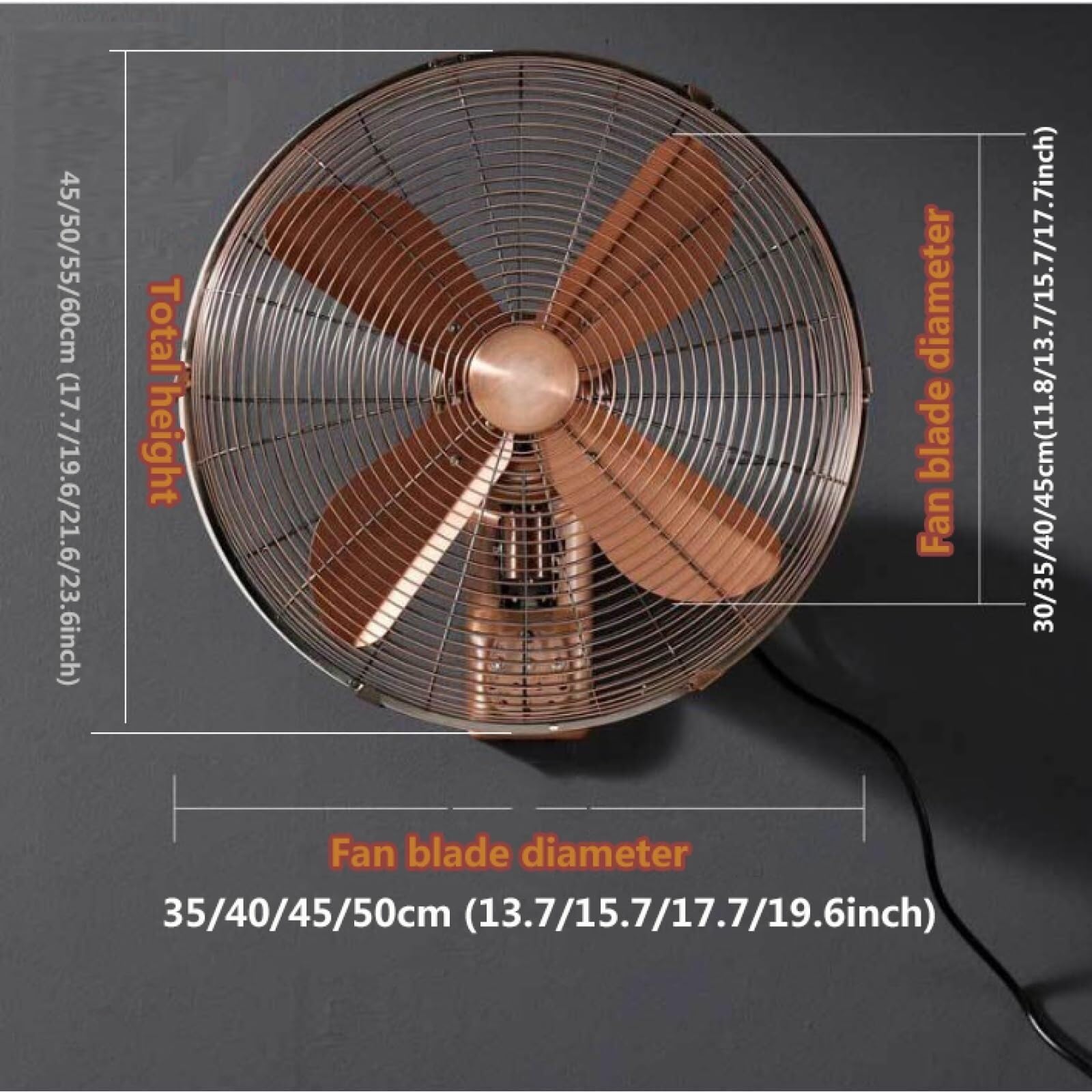 Ventilador de pared retro de metal con mando a distancia, cabezal oscilante de 3 velocidades, diseño de montaje en pared para uso doméstico u oficina, ideal para espacios industriales