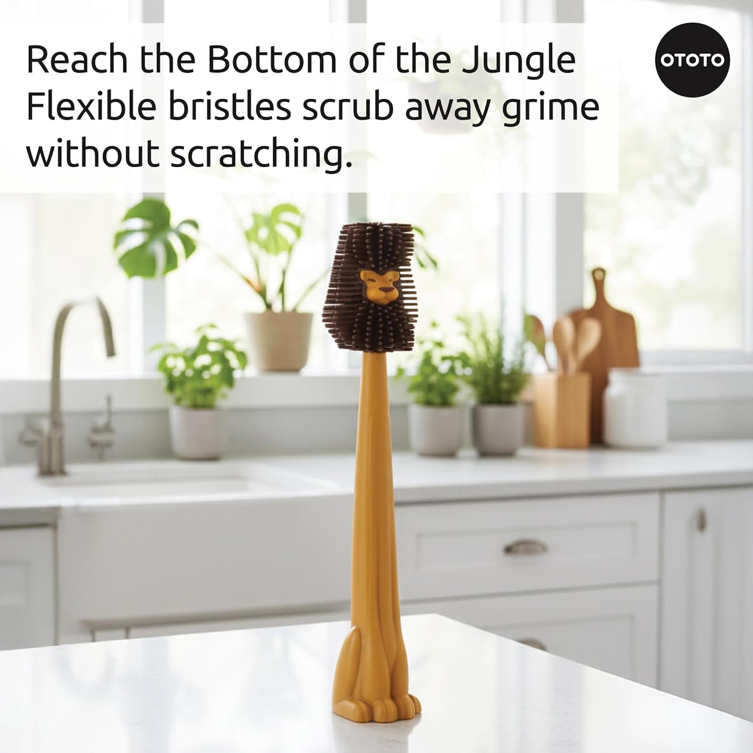 OTOTO Cleo Lion Brush – Silicone Bottle Brush, Cute Lion-Shaped Design, Perfect for Baby Bottles, Water Bottle Cleaner, Funny & Unique Gift for White Elephant