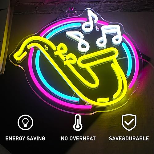 Miniatura 4 de Letrero de neón de saxofón, luces LED de neón para decoración de pared, música de jazz, letreros iluminados para dormitorio, música, estudio en