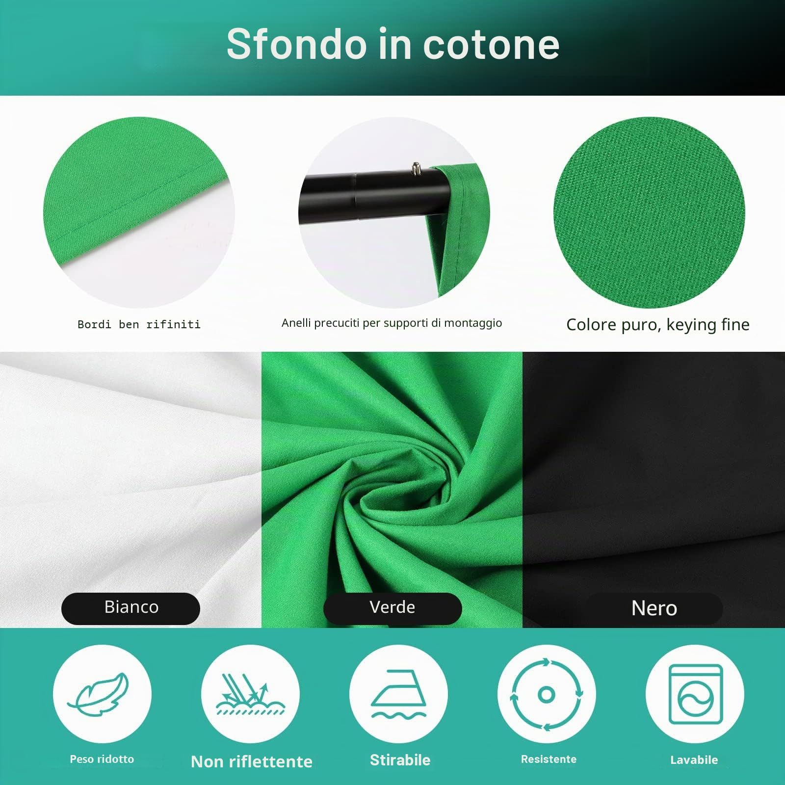 Set Softbox per studio fotografico, FGen cotone Greenscreen, set da 2.6 m x 3 m, con lampada fotografica CFL da 135 W, 85 W, lampada fotografica, sacco di sabbia per prodotti ritratti, foto