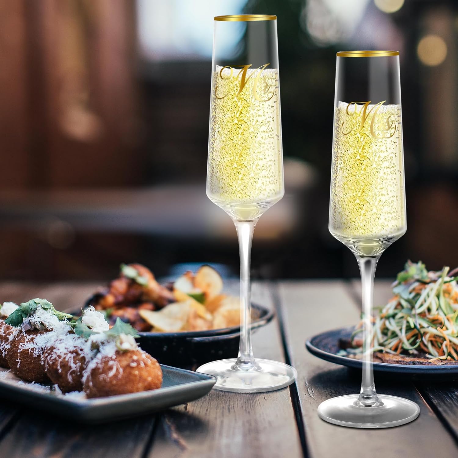 Mr and Mrs Wedding Champagne Flutes with Long Stem,Bride and Groom Toasting Crystal Glass Set, Bridal Shower Gift, Engagement Gifts for Couples, Newlyweds, Anniversary - Image 5