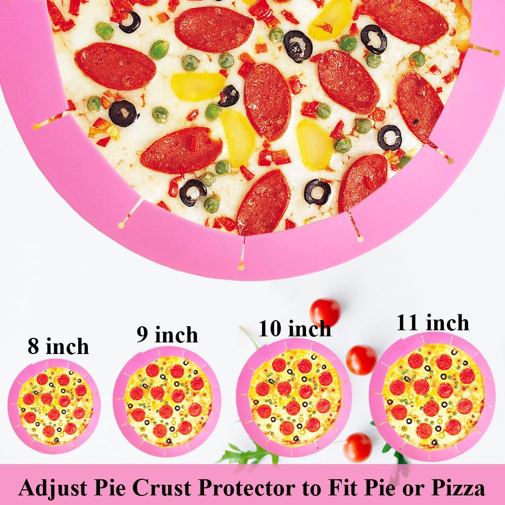 Protezioni regolabili per croste di torte, anello di copertura in silicone per torte da 20-29 cm, copertura protettiva per bordi (rosa, 1 pezzo)