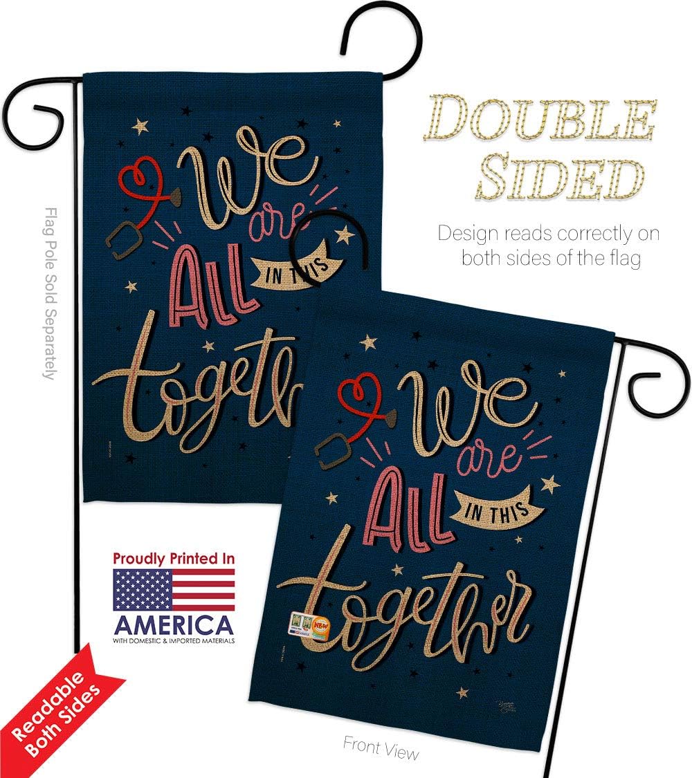 We Are All Together Garden Flag Set Wall Holder First Responders EMT Paramedic EMS Nurse Emergency Medical Technician Supoort Small Gift Yard House Banner Double-Sided Made In USA 13 X 18.5