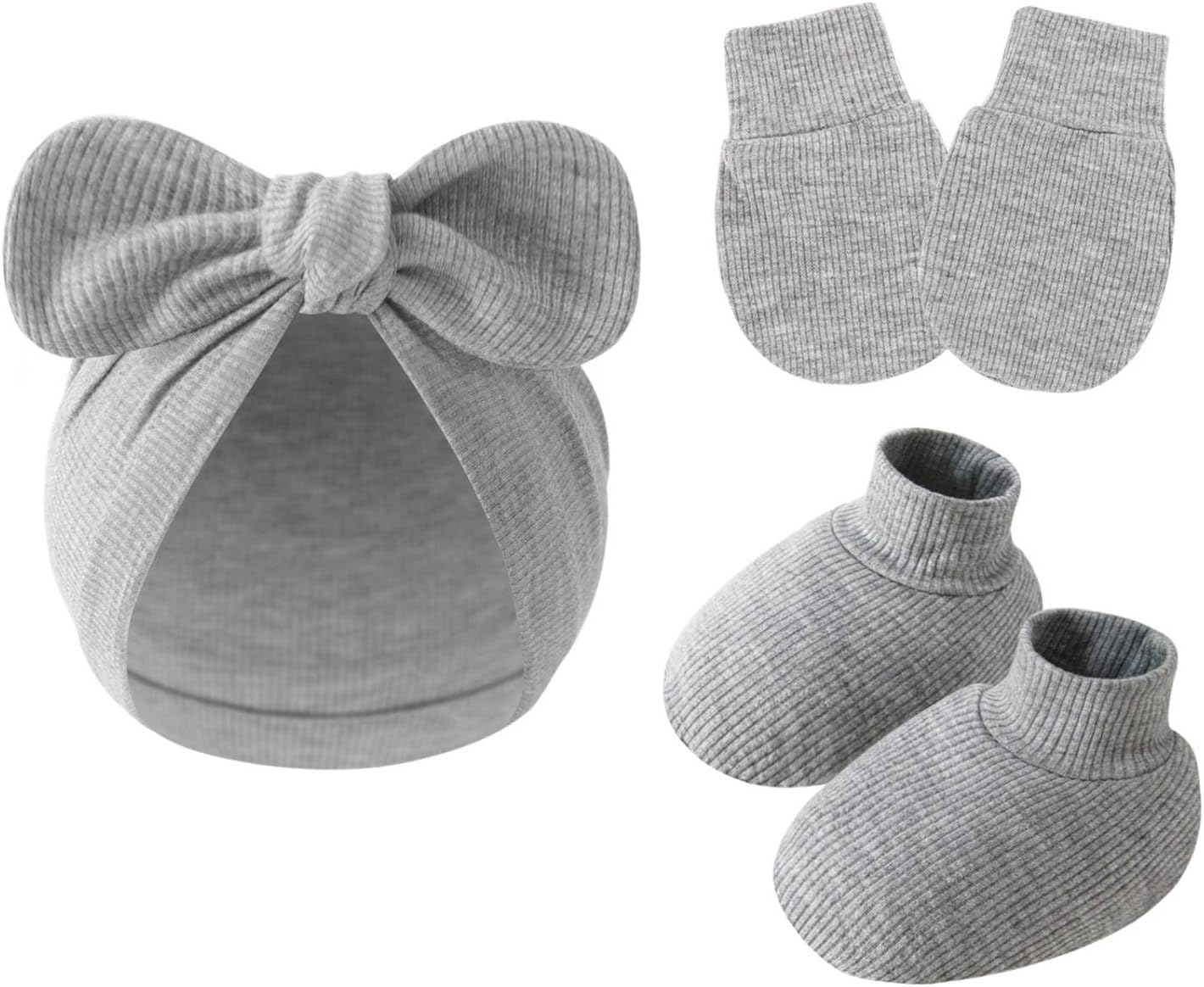3piece Newborn Hats Mittens Socks Set Baby Boy Cotton Beanies Infant Hospital Hat Toddler Girl Mitten