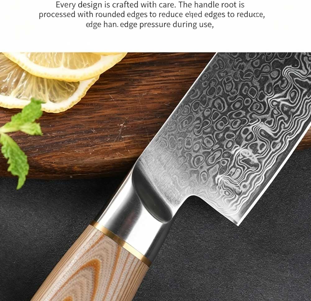 4 Pcs Damascus Steel Santoku Knife Set, Professional Western Chef Knife, Japanese Style Kitchen Utility Knives, Ultra Sharp Multipurpose Cooking Cutlery for Home & Gourmet Cooking brown