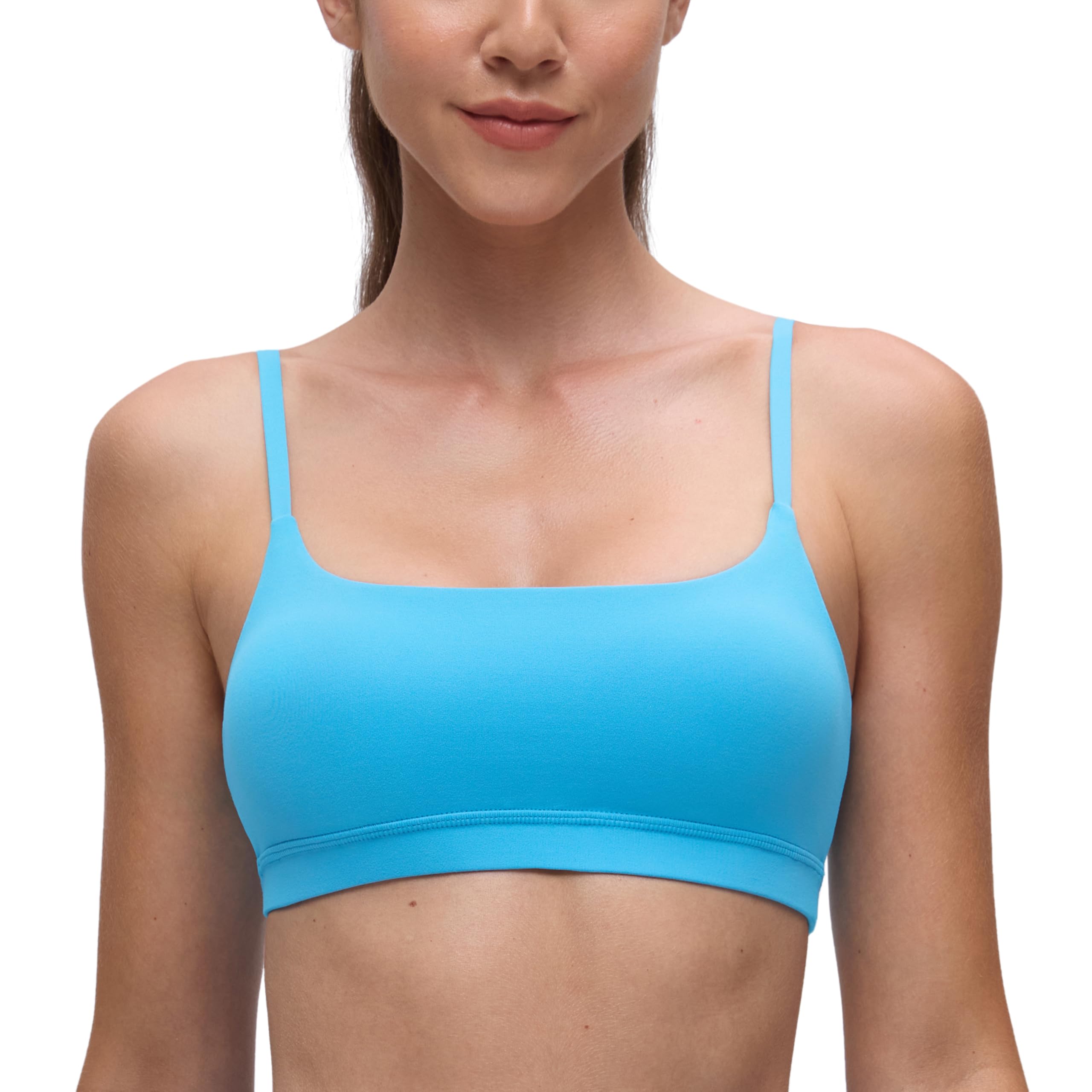 Crz Yoga Women's Kayak Blue Butterluxe Adjustable Straps Sports Bra Padded Scoop Neck Yoga Bras Wireless Workout Crop Top 8