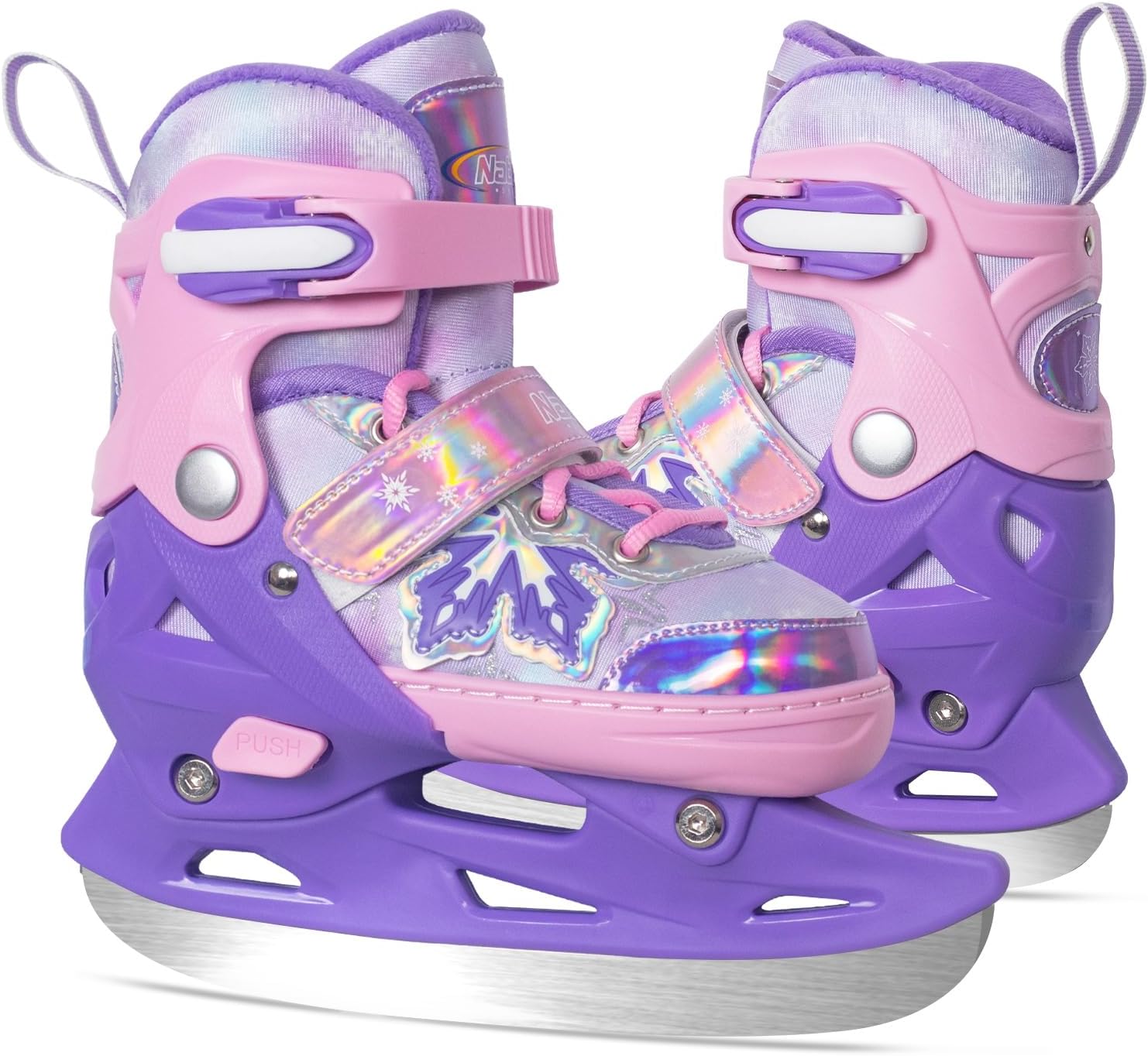 Nattork Adjustable Kids Ice Skates - 4 Size Adjustable Hockey Lace-Up Skates with Warm Plush Lining, Triple Safety Ankle Support, Stainless Steel Blades - Perfect for Boys and Girls Aged 3-12