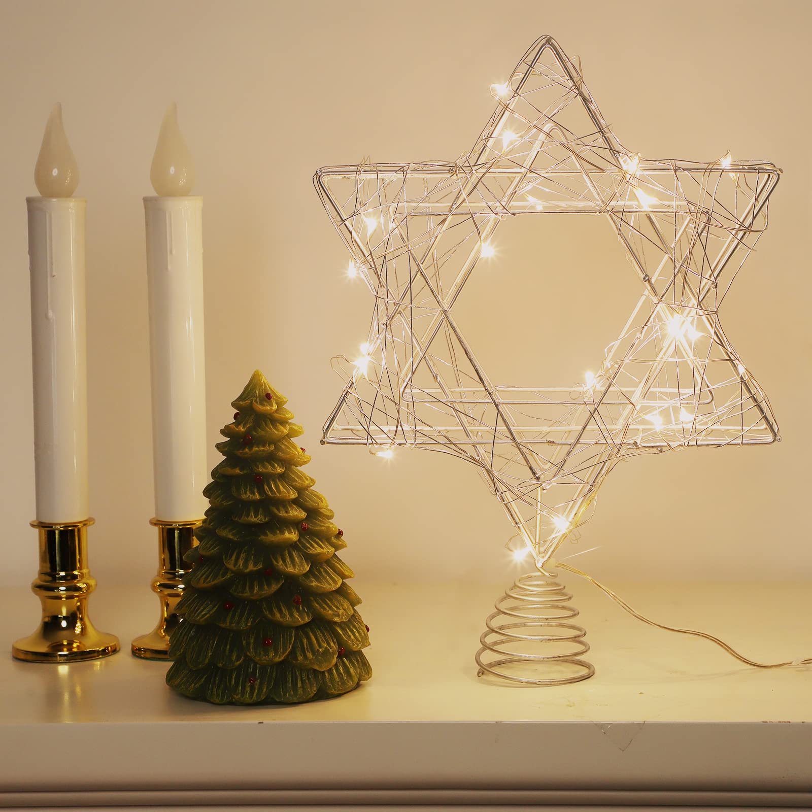 Holitown Star of David Christmas Tree Topper, Silver Hanukkah Star