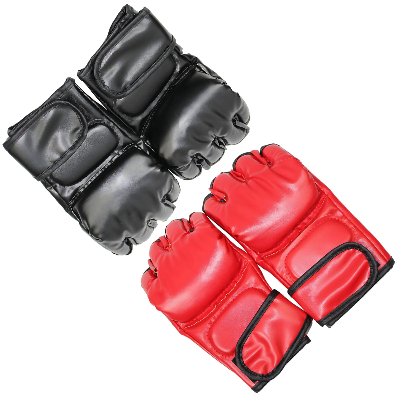 2 pary rękawic MMA, rękawice bokserskie z półpalcami ze skóry PU dla dorosłych, czerwone i czarne, wygodne dopasowanie, lekka konstrukcja, do treningu bokserskiego i swobodnego ruchu, bezpieczne