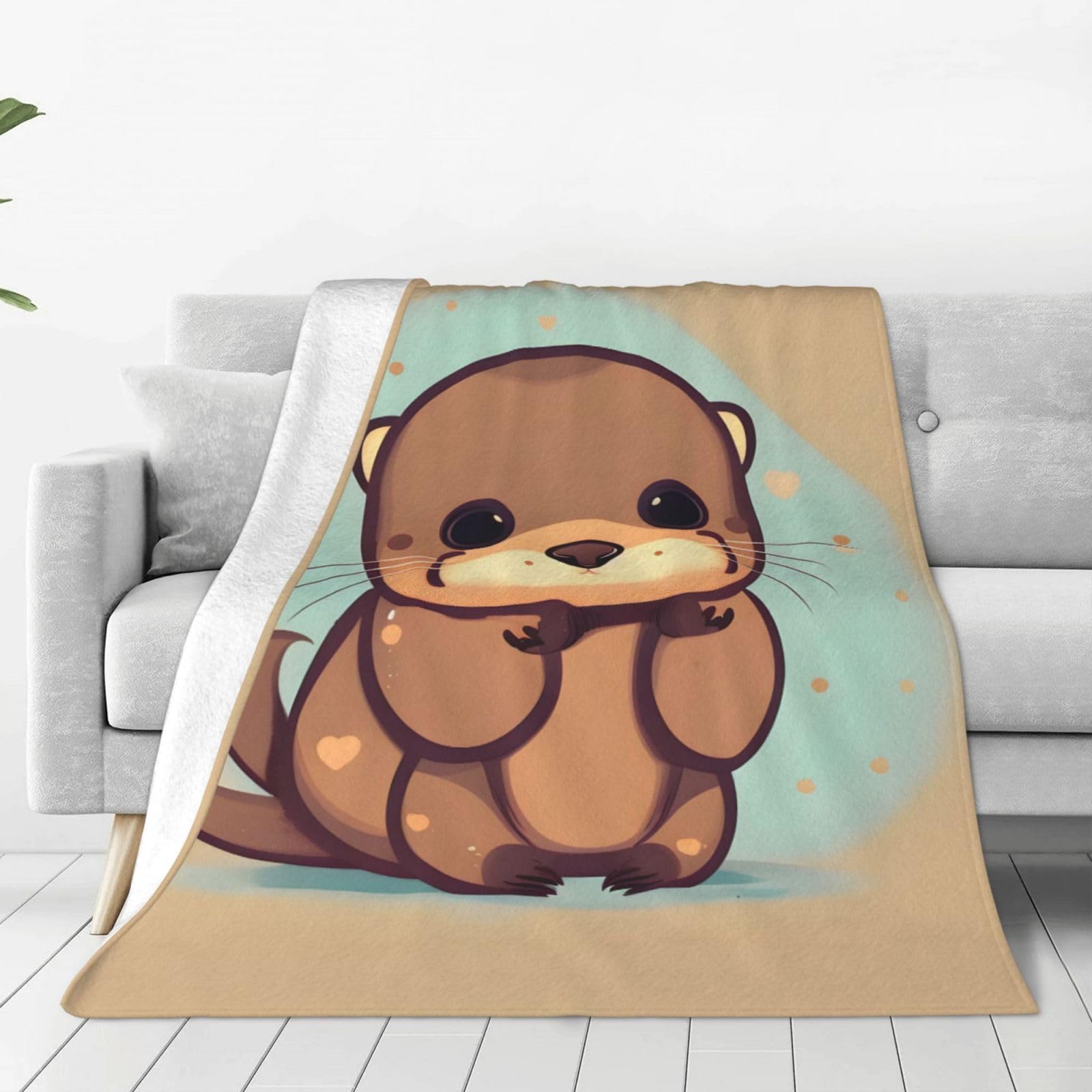 Couverture polaire loutre mignonne plaid doux et chaud pour lit et canapé